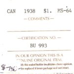 1938 ICCS Graded Canadian $1 MS64 Silver coin