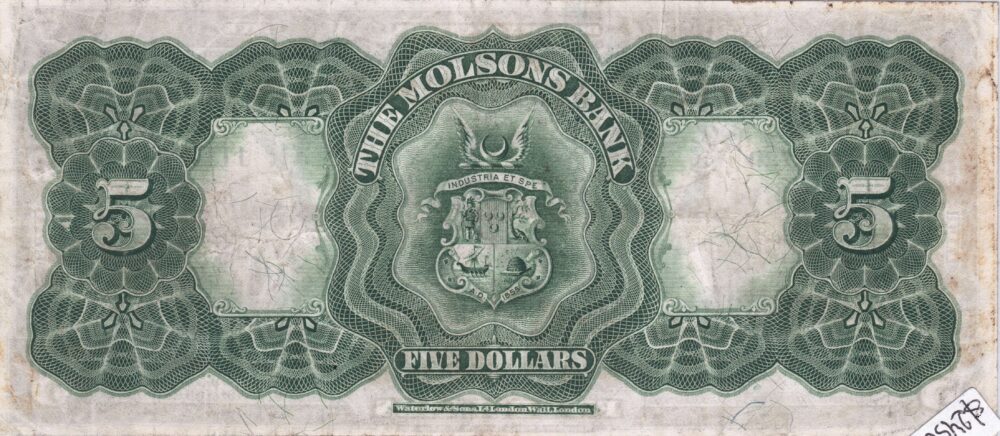 1912 The Molson Bank $5 dollar Bill!!! - Image 3