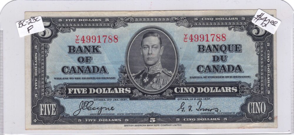 1937 Bank Of Canada $5 BC-23C F Banknote!!! - Image 4