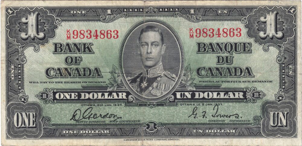 1937 Bank of Canada $1 BC-21C VF Banknote!!!