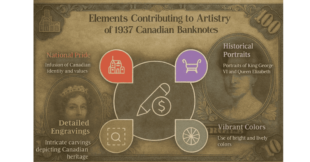 Elements Contributing to artistry of 1937 Canadian Banknotes