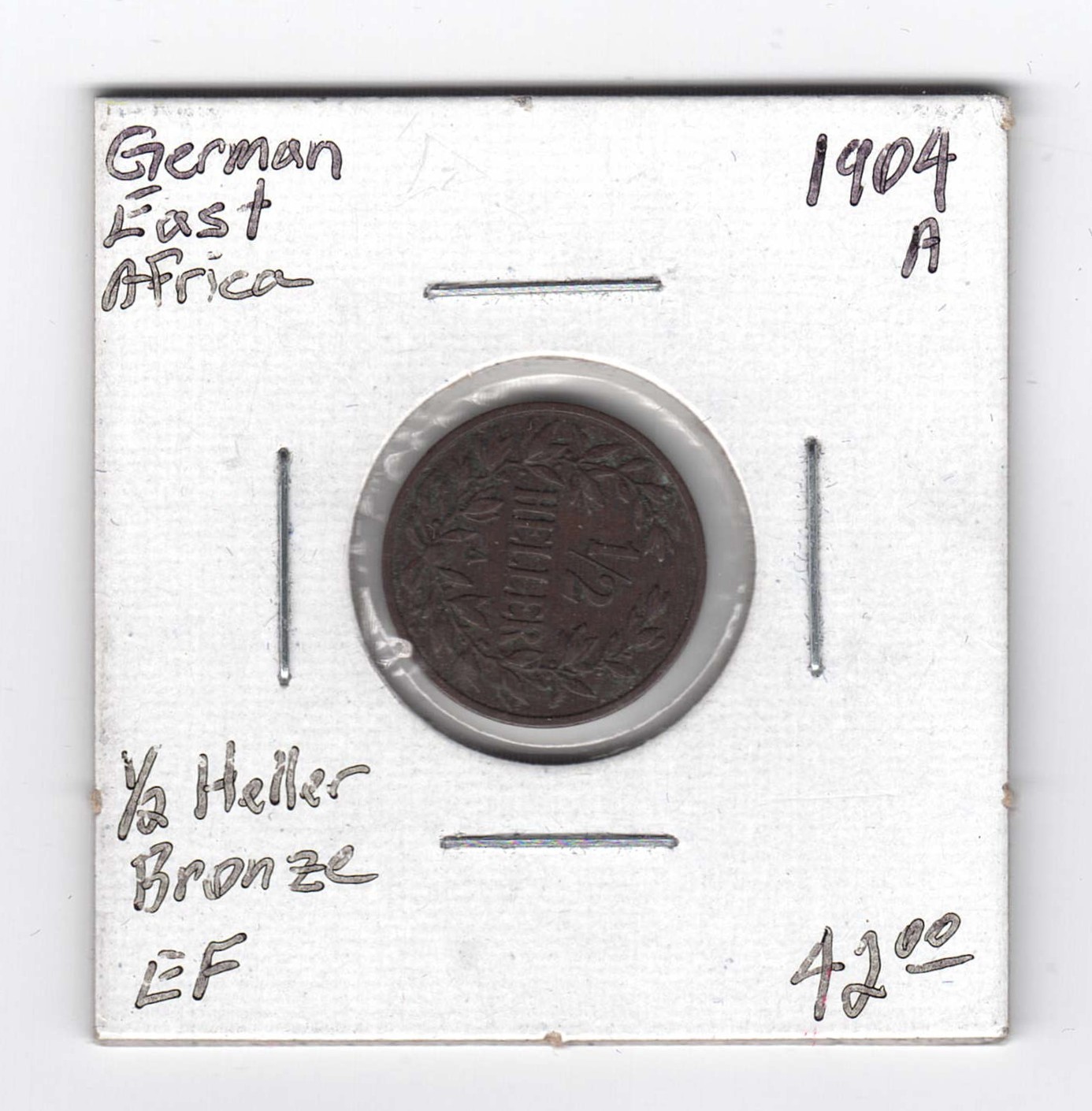 German East Africa – 1904-A ½ Heller (Bronze) – EF Condition