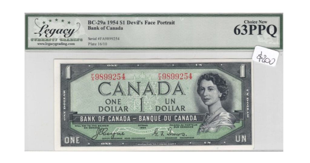 1954 Bank of Canada $1 Devil’s Face BC-29a Banknote