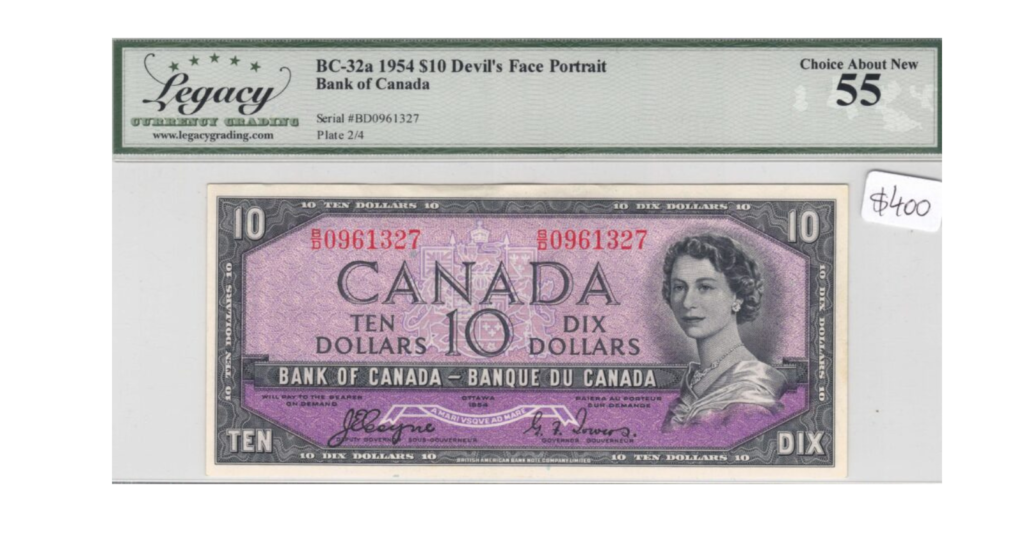 1954 Bank of Canada $10 BC-32a Devil’s Face Bill