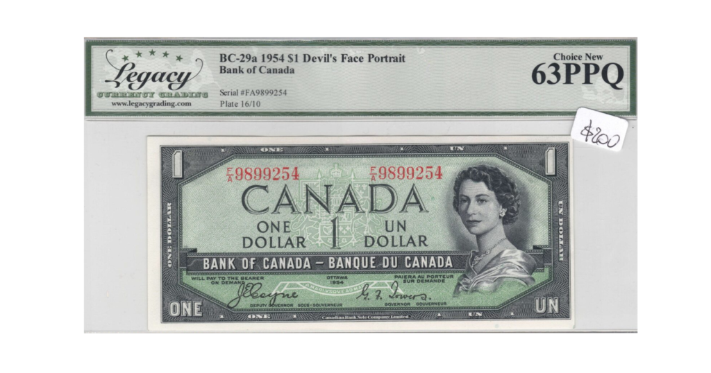 1954 Bank of Canada $1 Devil’s Face BC-29a Banknote