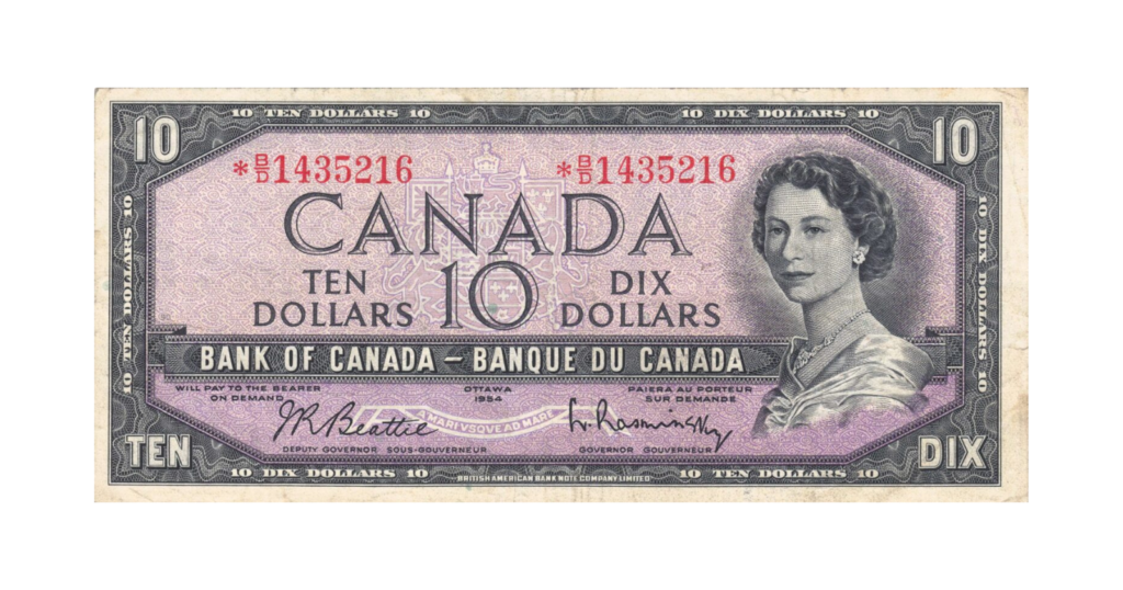 1954 Bank of Canada $10 BC-40bA Banknote - Fine