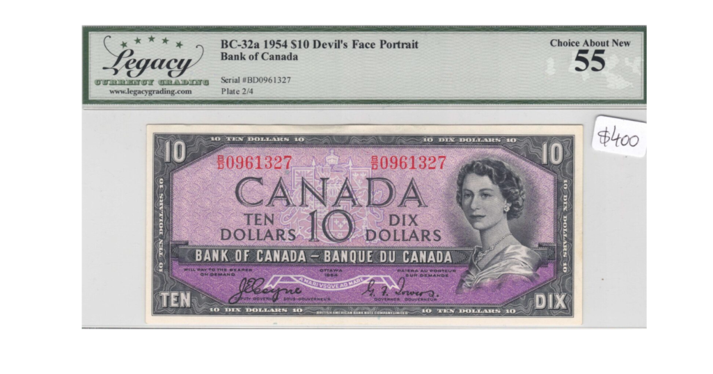 1954 Bank of Canada $10 Devil’s Face BC-32a Banknote