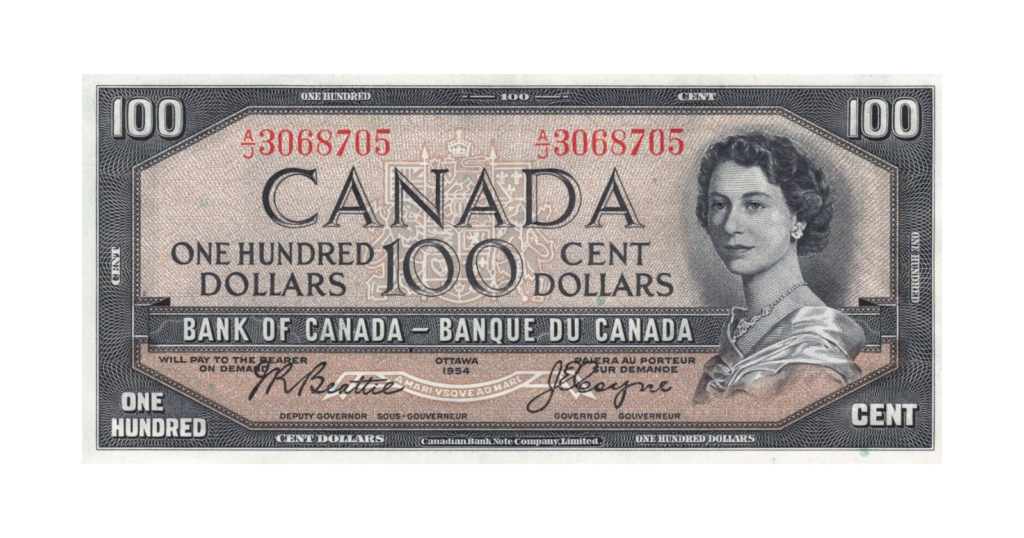 1954 Bank of Canada $100 BC-43a AU Banknote