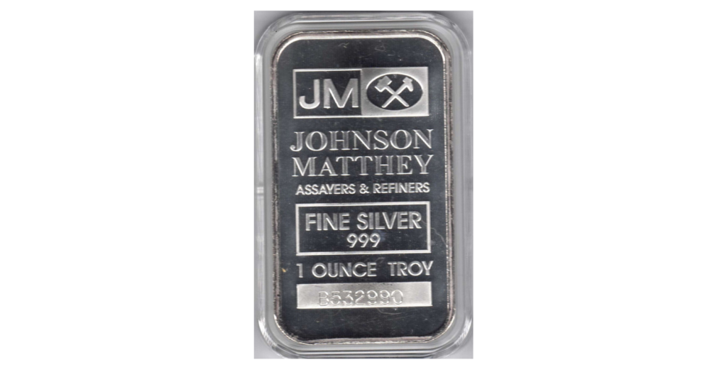 Johnson Matthey 1 oz .999 Fine Silver Bar Standard Collector Grade