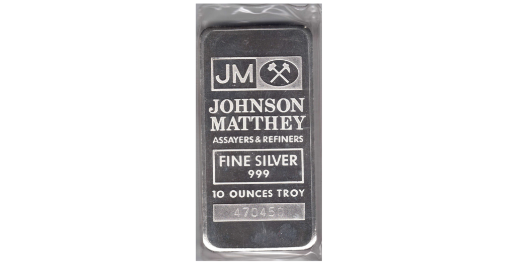 Johnson Matthey 10 oz .999 Fine Silver Bar Collector Bar