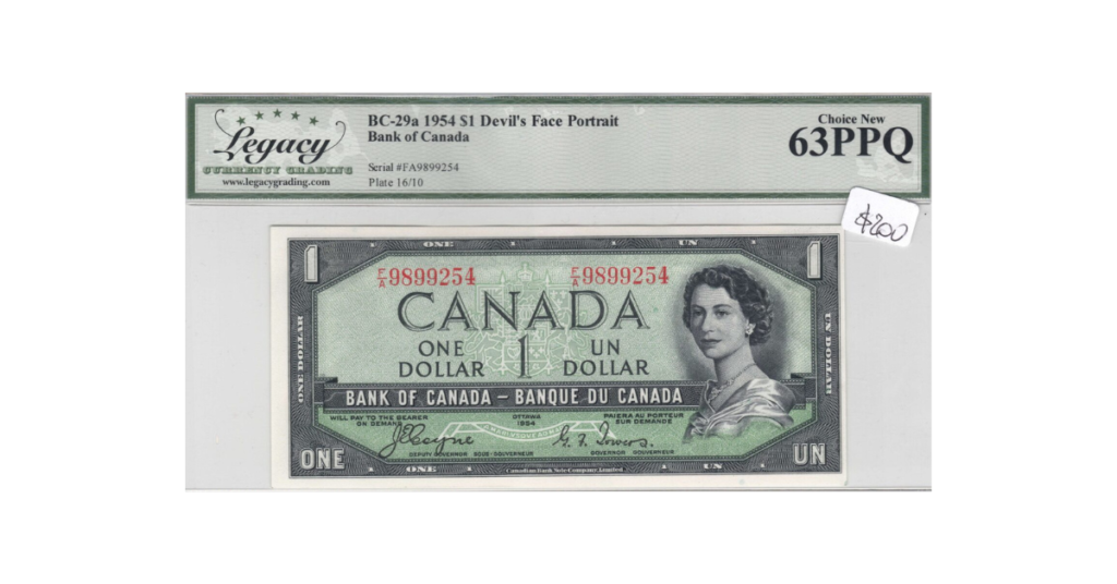 1954 Bank of Canada $1 Devil’s Face BC-29A