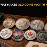 Old Canadian coins on a table showing what affects old Canadian coin values